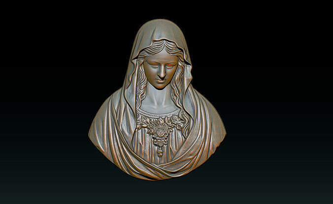    Virgin Mary Bust Relief  3D STL Relief Model for CNC Machine  3D print model