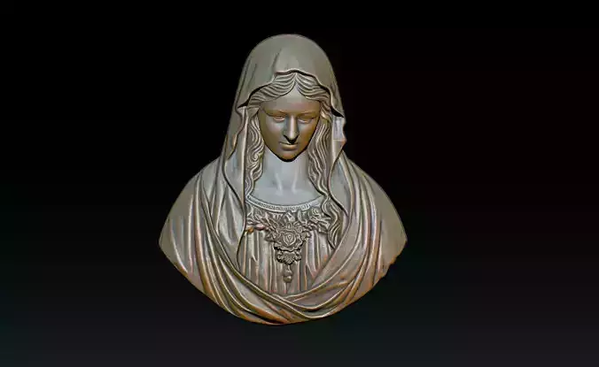    Virgin Mary Bust Relief  3D STL Relief Model for CNC Machine  3D print model