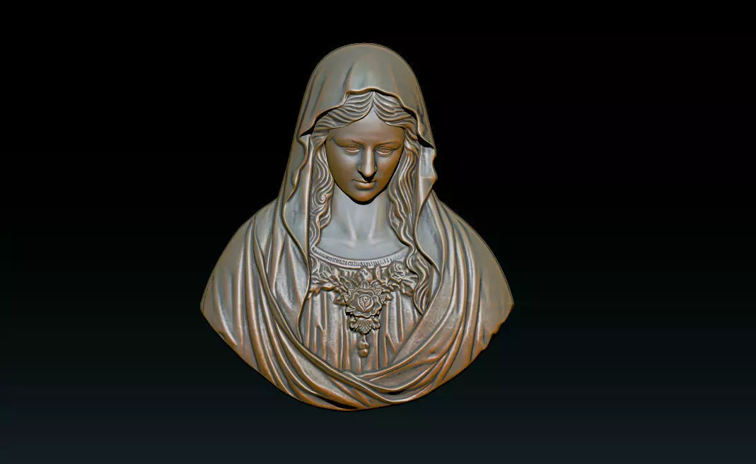 Virgin Mary Bust Relief 3D STL Relief Model for CNC Machine 3D print model_0