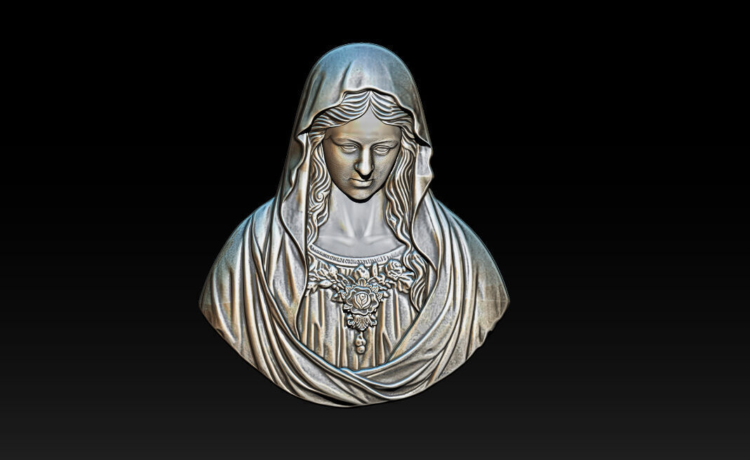 Virgin Mary Bust Relief 3D STL Relief Model for CNC Machine 3D print model_7