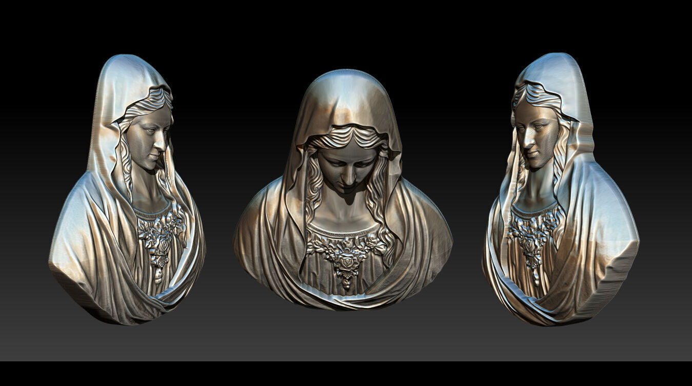 Virgin Mary Bust Relief 3D STL Relief Model for CNC Machine 3D print model_14
