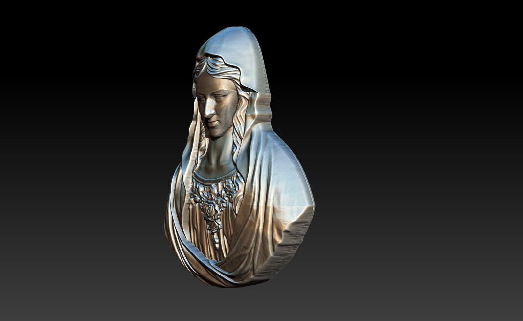 Virgin Mary Bust Relief 3D STL Relief Model for CNC Machine 3D print model_9