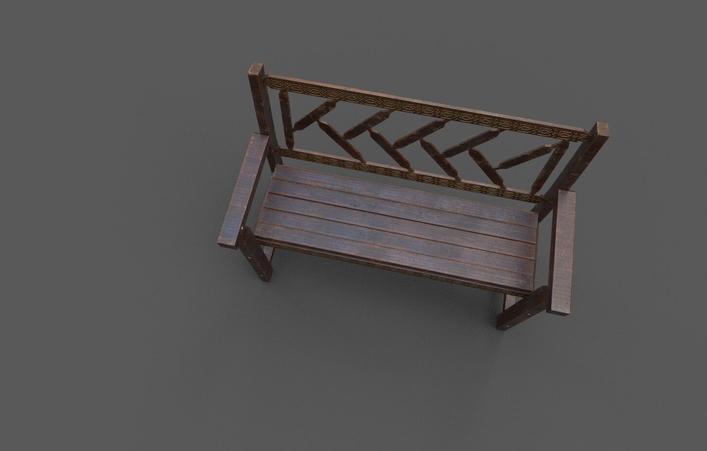 Wood Bench Low-poly 3D model_4