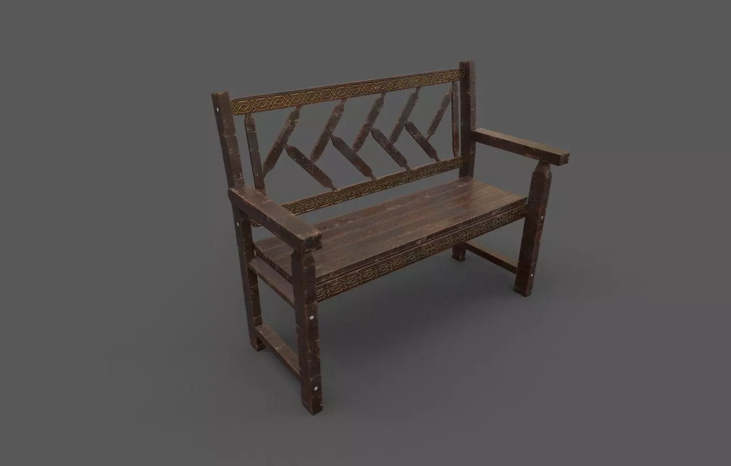 Wood Bench Low-poly 3D model_0