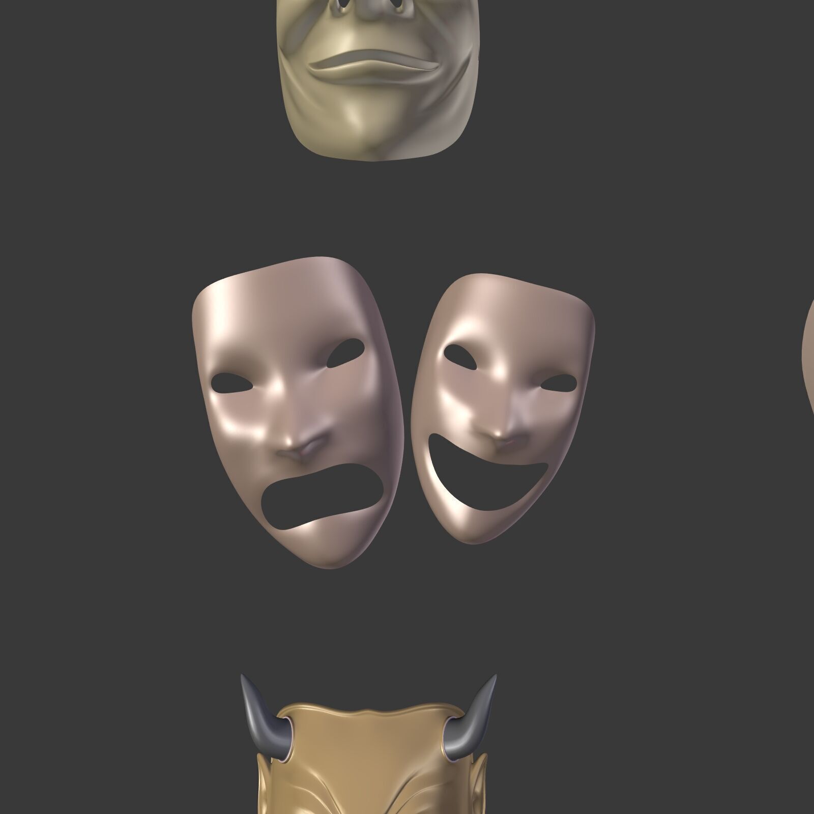 Masks Pack -- Theater Asian African Neutral Anonymous Woman Man Low-poly 3D model_16