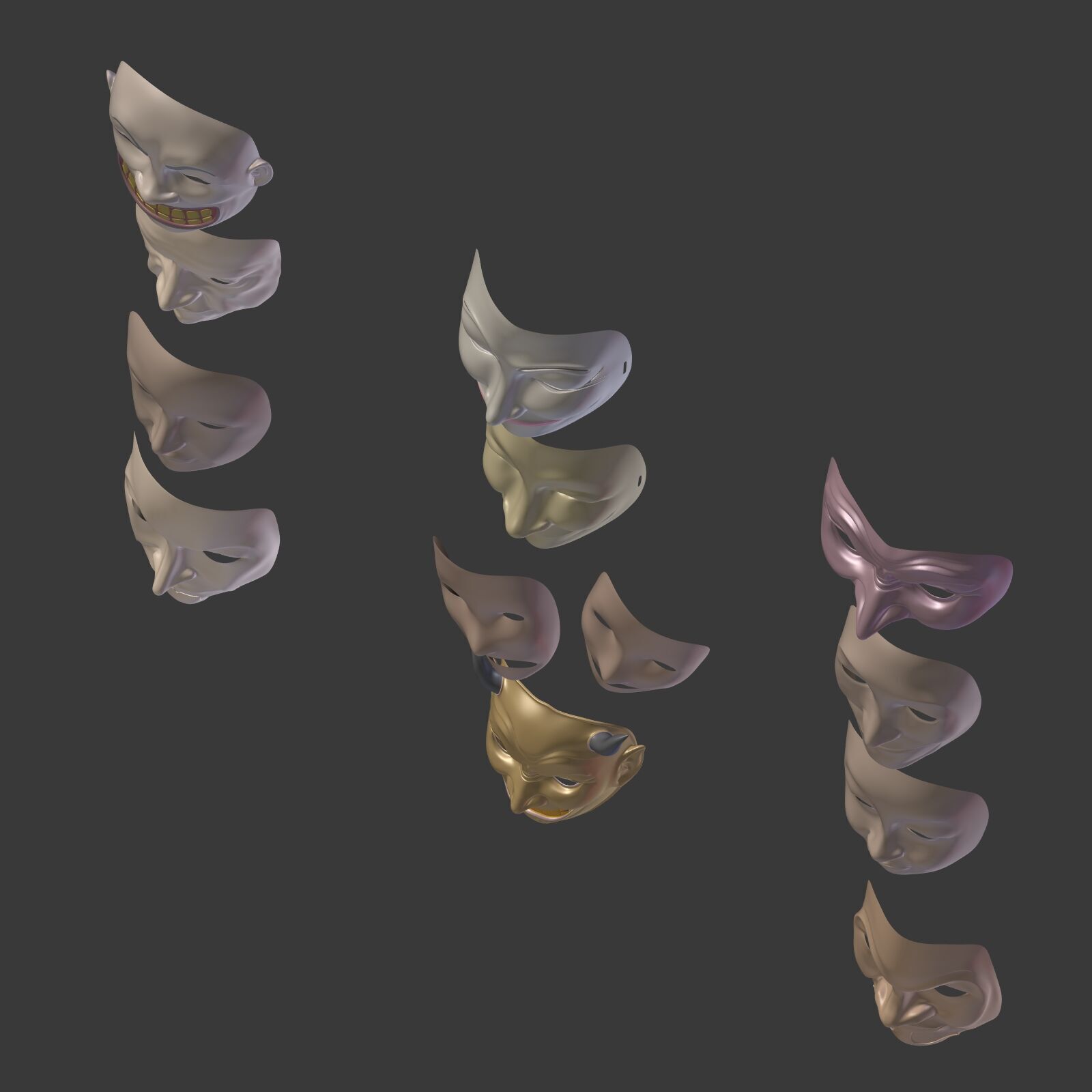 Masks Pack -- Theater Asian African Neutral Anonymous Woman Man Low-poly 3D model_28