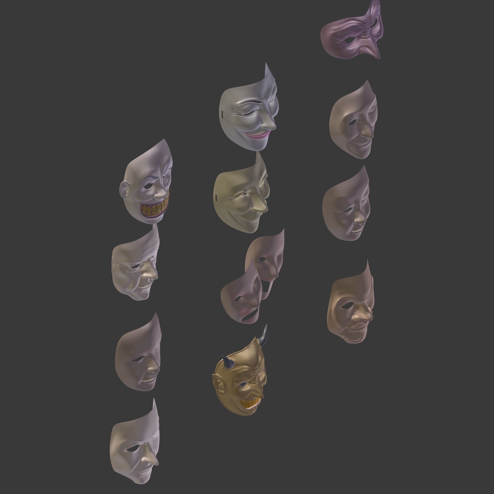 Masks Pack -- Theater Asian African Neutral Anonymous Woman Man Low-poly 3D model_31