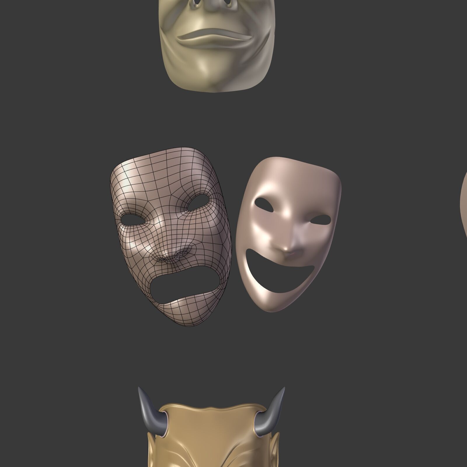 Masks Pack -- Theater Asian African Neutral Anonymous Woman Man Low-poly 3D model_17