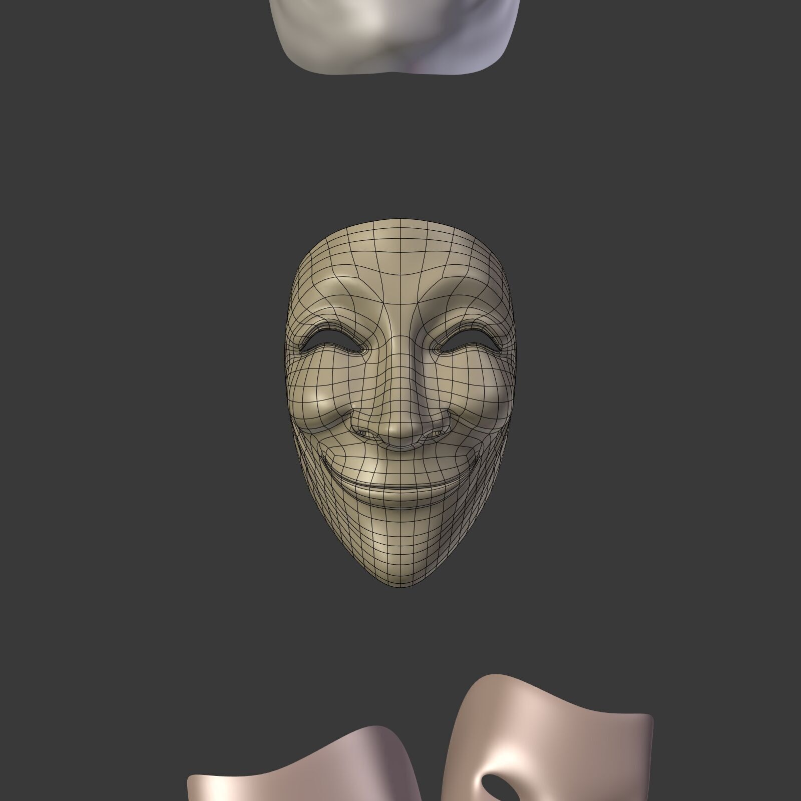Masks Pack -- Theater Asian African Neutral Anonymous Woman Man Low-poly 3D model_11