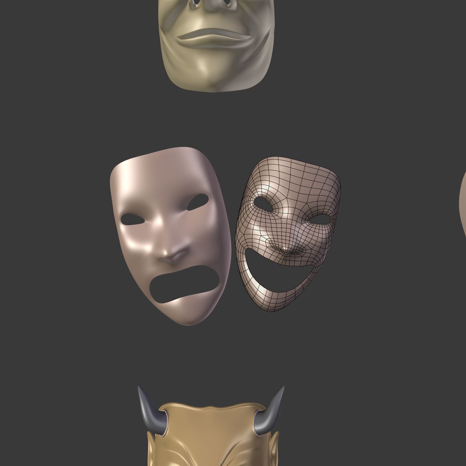 Masks Pack -- Theater Asian African Neutral Anonymous Woman Man Low-poly 3D model_18