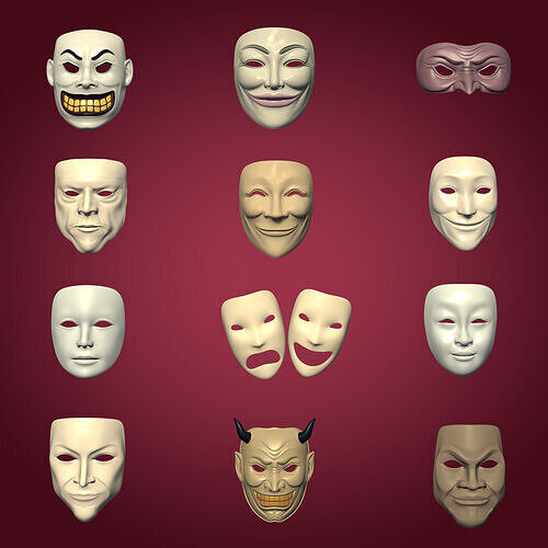 Masks Pack -- Theater Asian African Neutral Anonymous Woman Man Low-poly 3D model