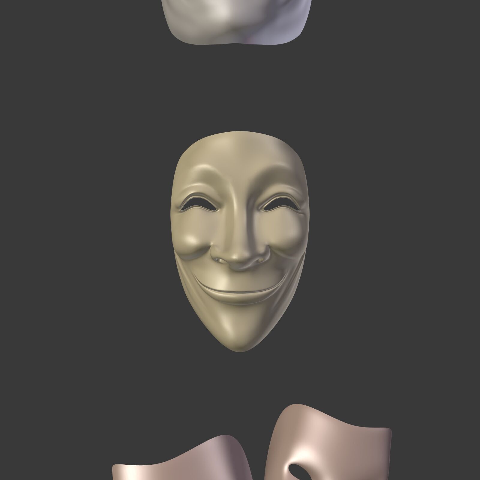 Masks Pack -- Theater Asian African Neutral Anonymous Woman Man Low-poly 3D model_10