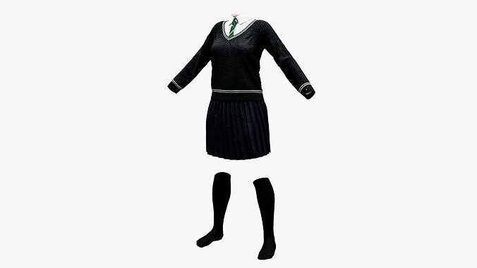 Girls Hogwarts Uniform Harry Potter Uniform Slytherin Low-poly 3D model