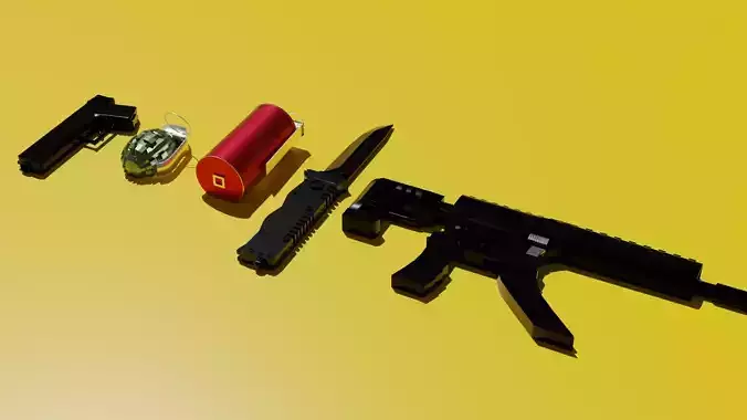 Tactical Weaponry Essentials Pack 3D Low Poly Game Ready Models Free low-poly 3D model