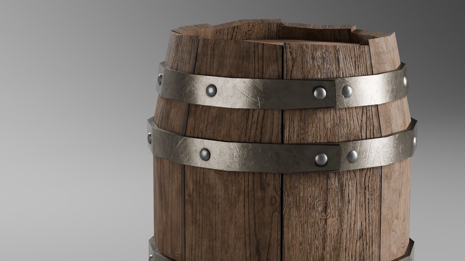 Wooden barrel Low-poly 3D model_5