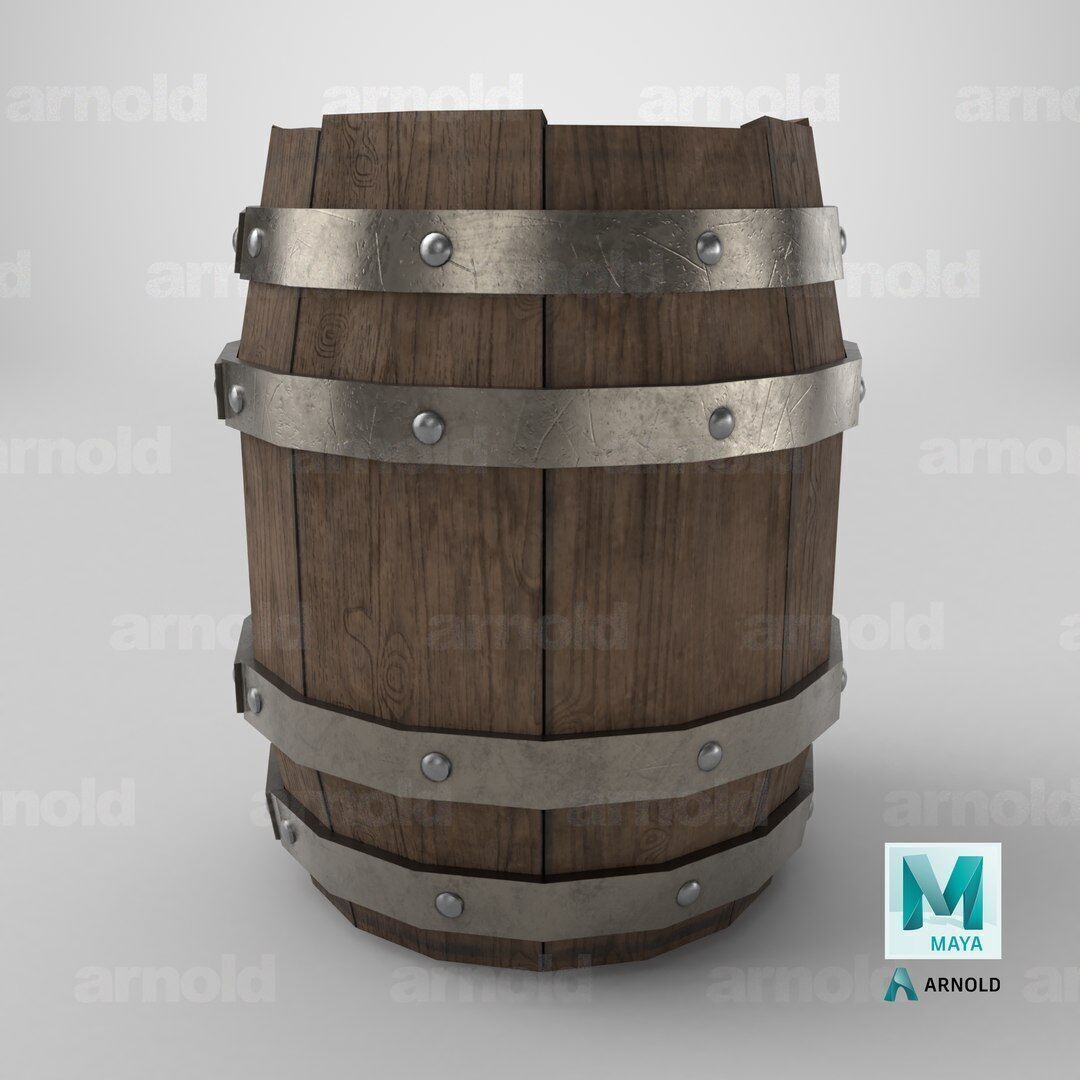 Wooden barrel Low-poly 3D model_2