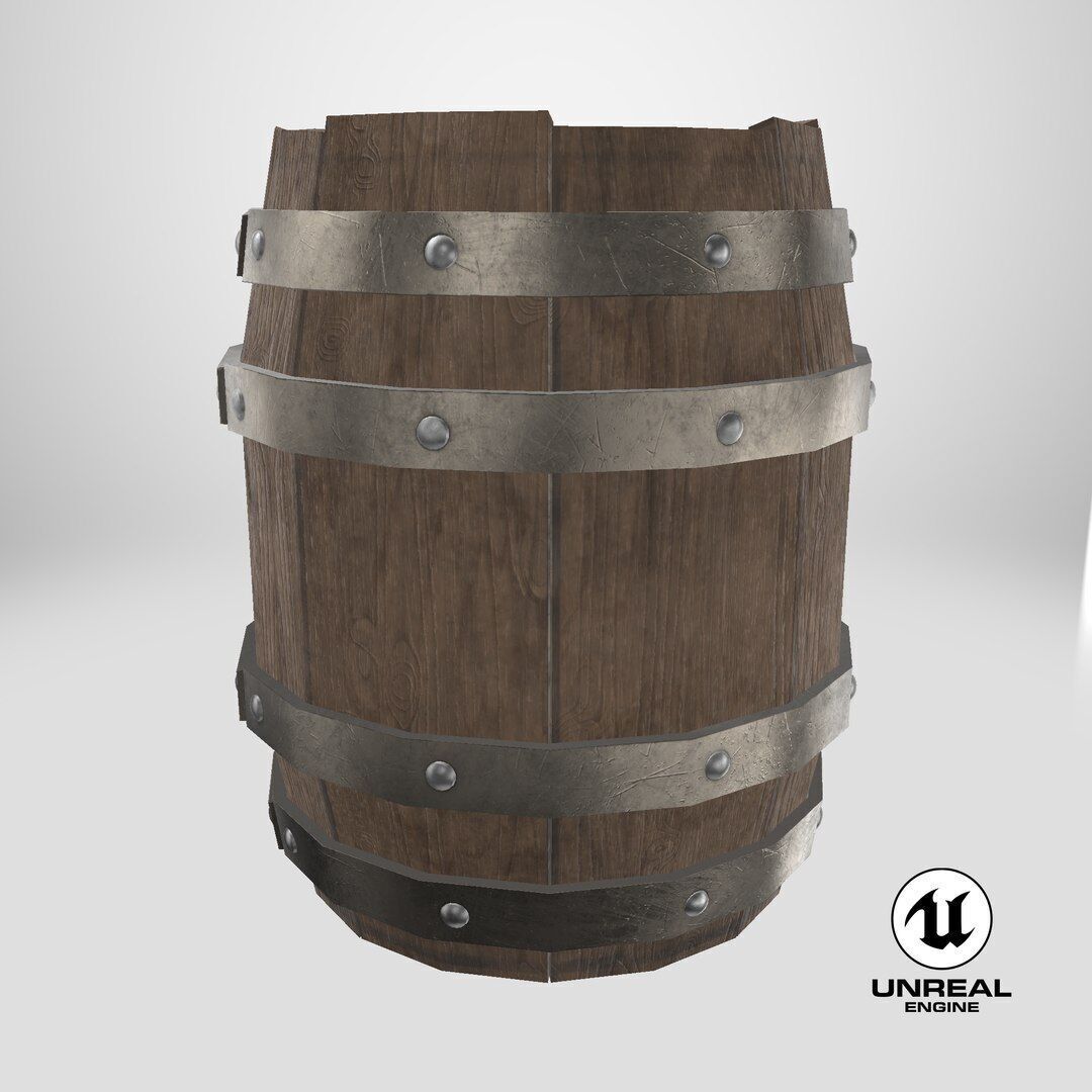 Wooden barrel Low-poly 3D model_4