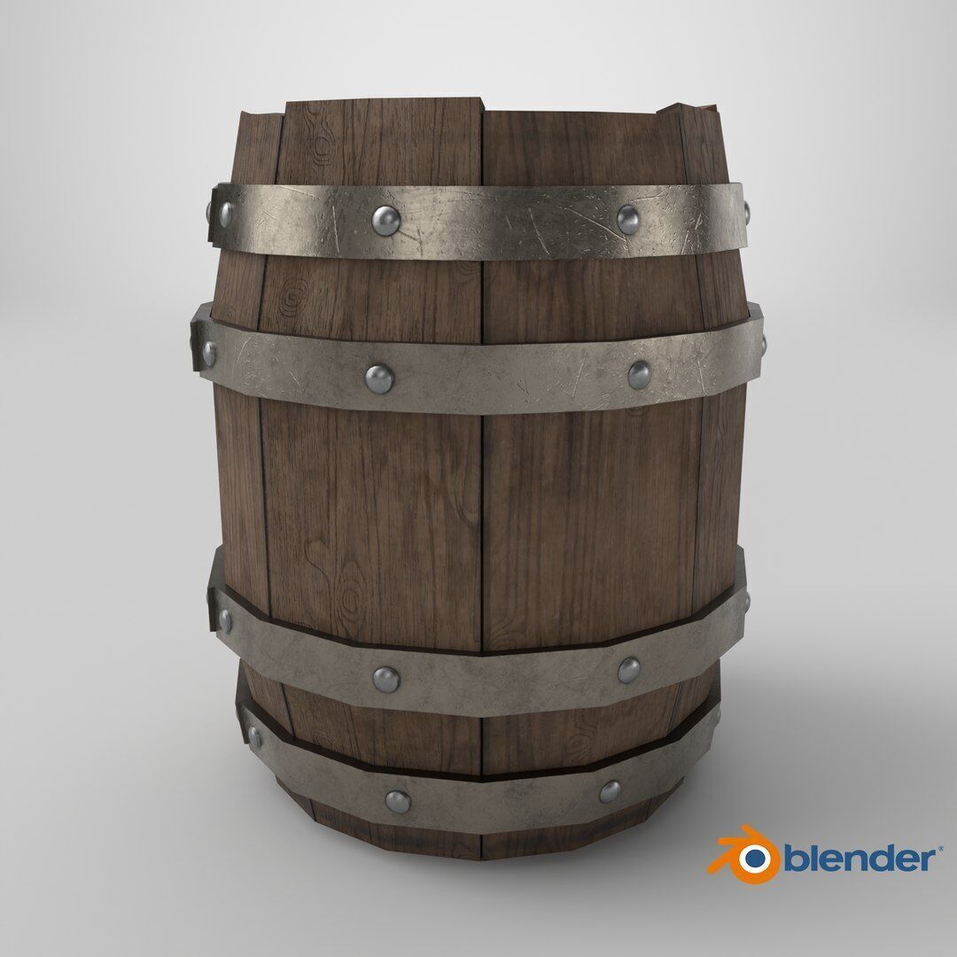 Wooden barrel Low-poly 3D model_7