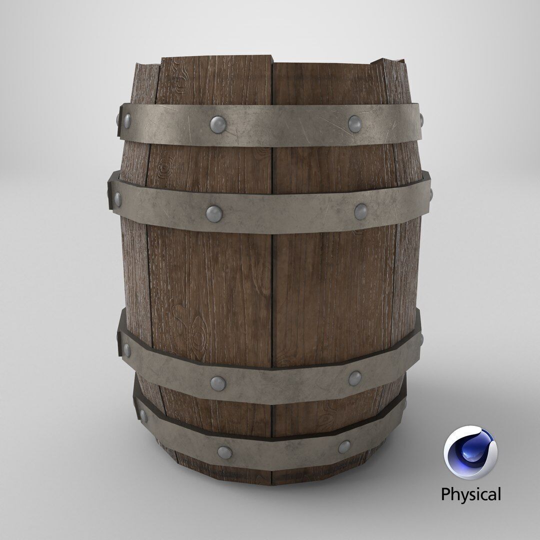 Wooden barrel Low-poly 3D model_1