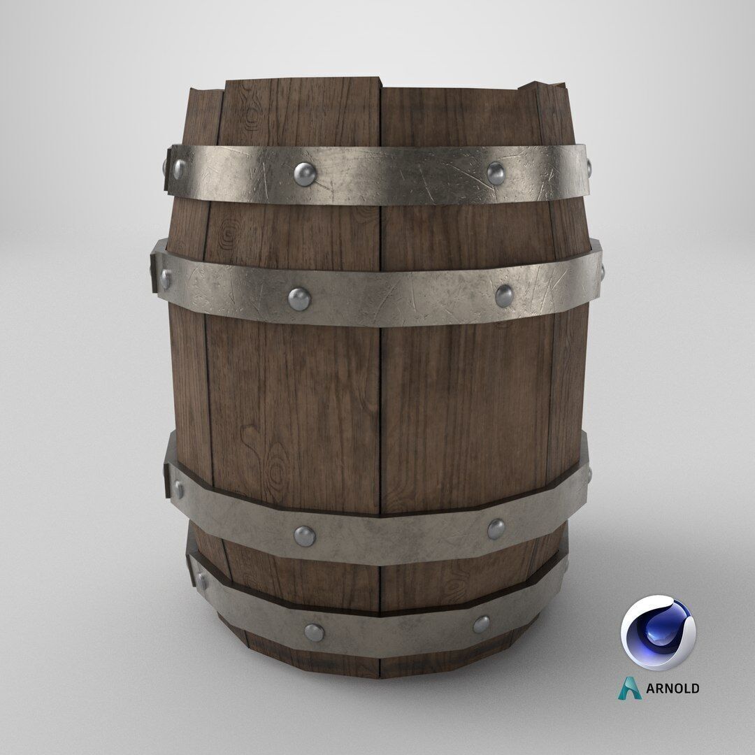 Wooden barrel Low-poly 3D model_8