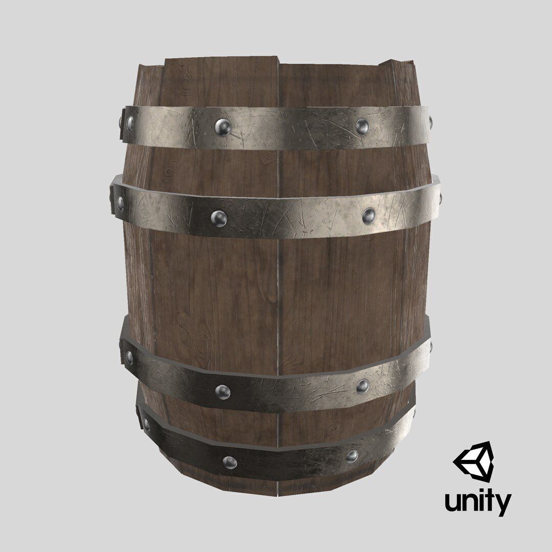 Wooden barrel Low-poly 3D model_3