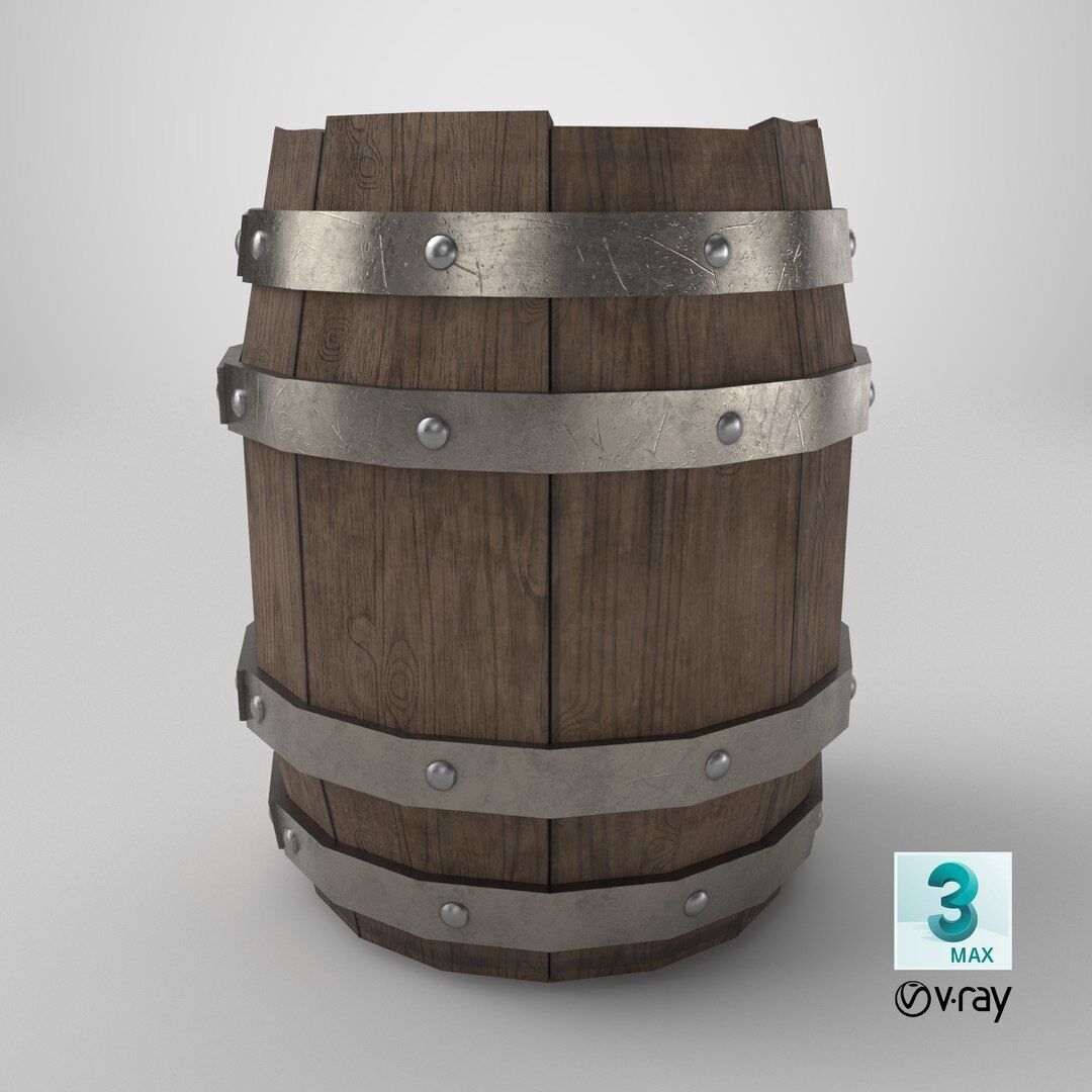 Wooden barrel Low-poly 3D model_9
