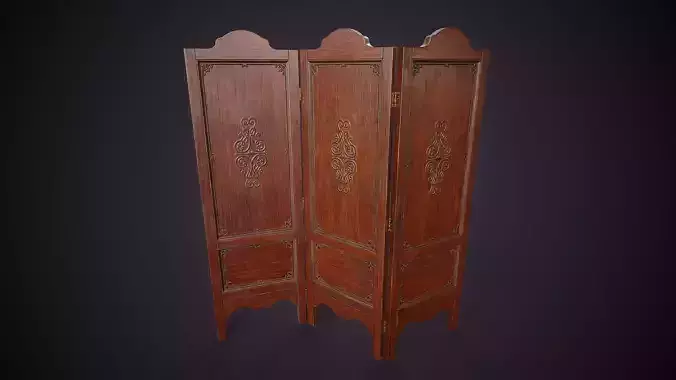Vintage folding screen Low-poly 3D model