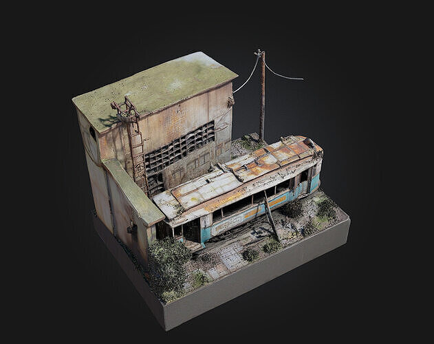 Abandoned Tram Diorama  Rusted Memories on Forgotten Rails 3D model 6