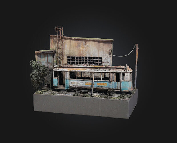 Abandoned Tram Diorama  Rusted Memories on Forgotten Rails 3D model 2