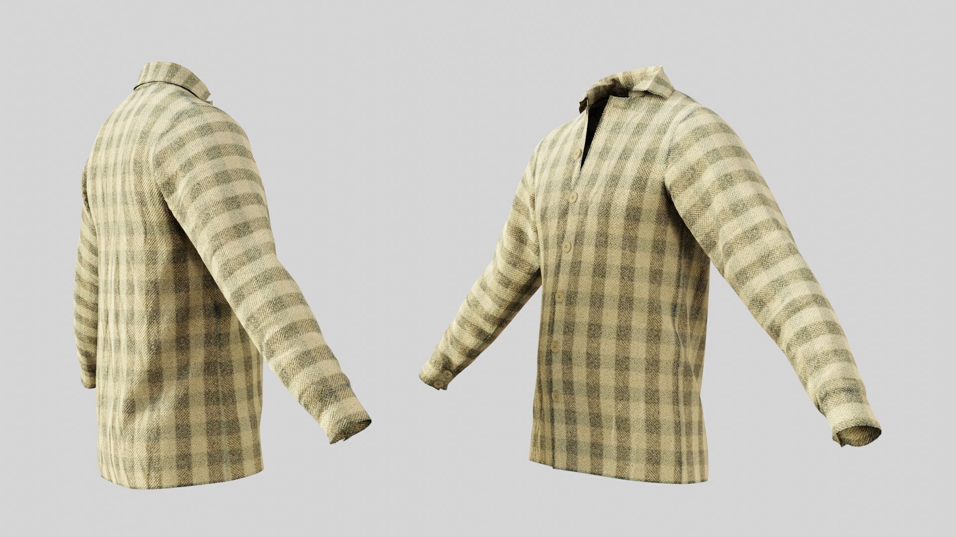 Light Yellow Fannel Checkered Low-poly 3D model_2