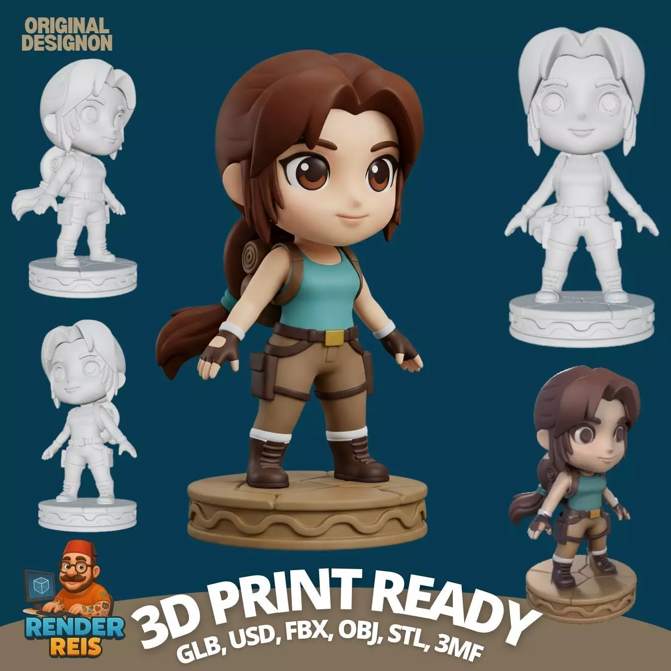 3D Printable Cartoon Lara Croft Figure Model 3D print model_0