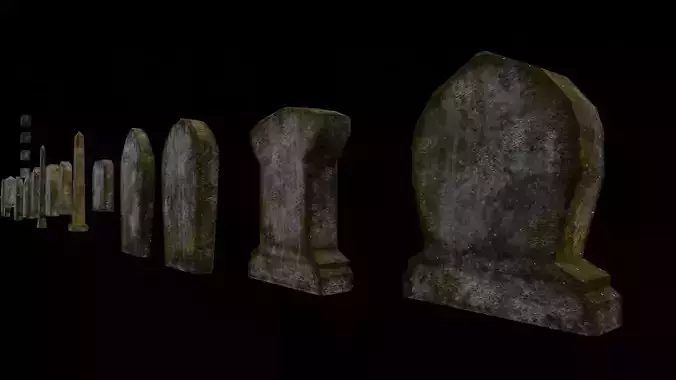 Cemetery gravestone set 18 units Low-poly 3D model