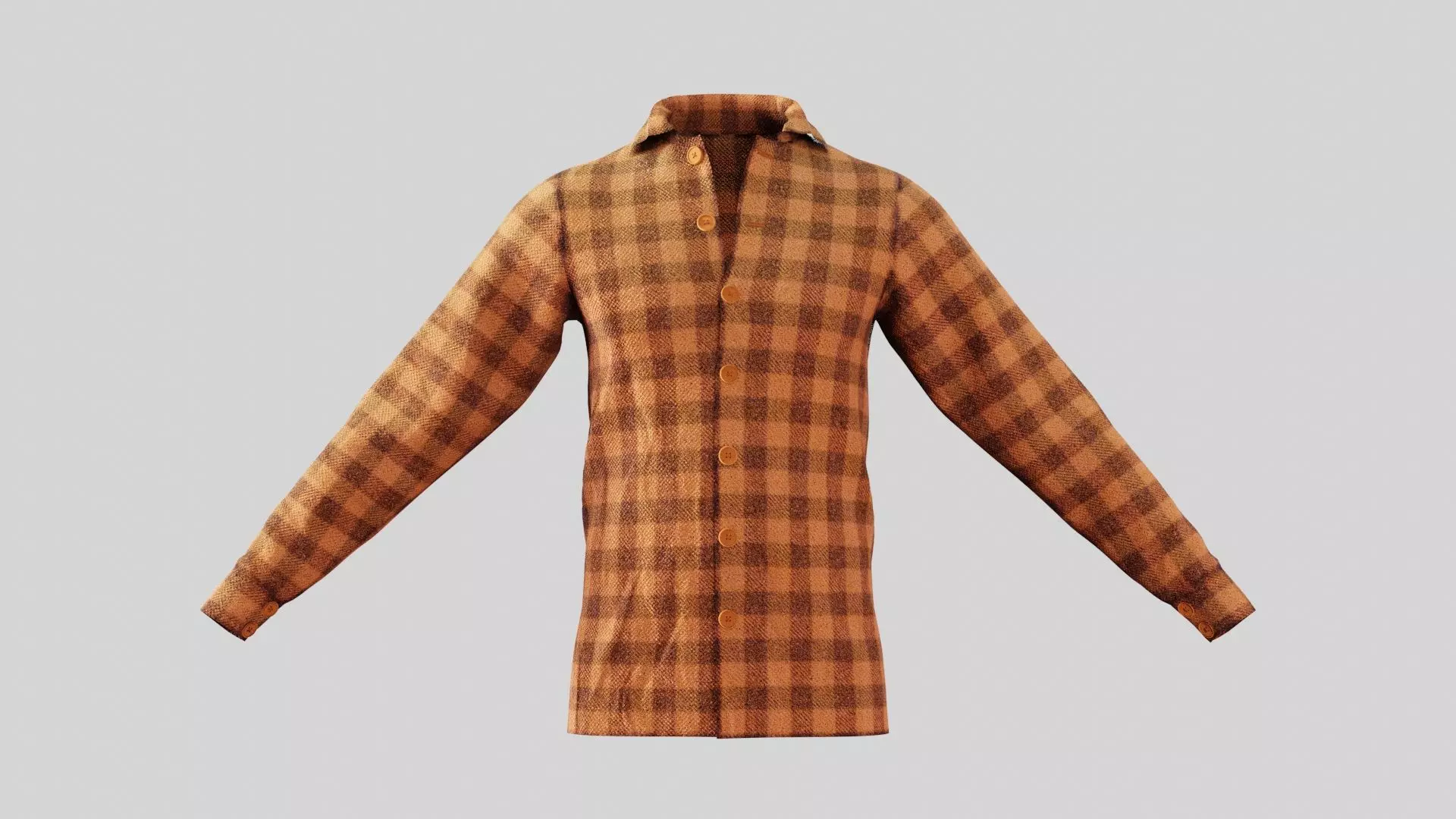 Male Shirt 01 Orange Fannel Checkered Low-poly 3D model_0