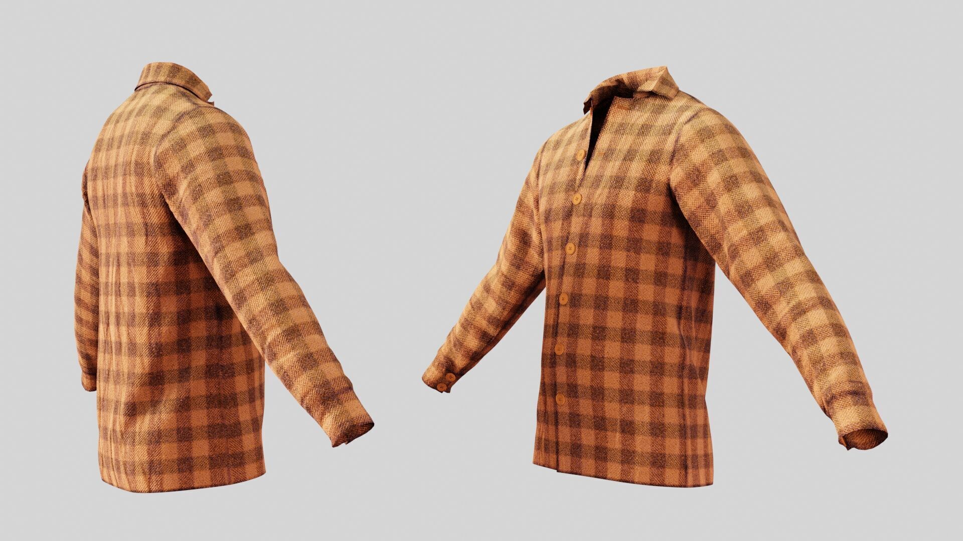 Male Shirt 01 Orange Fannel Checkered Low-poly 3D model_2