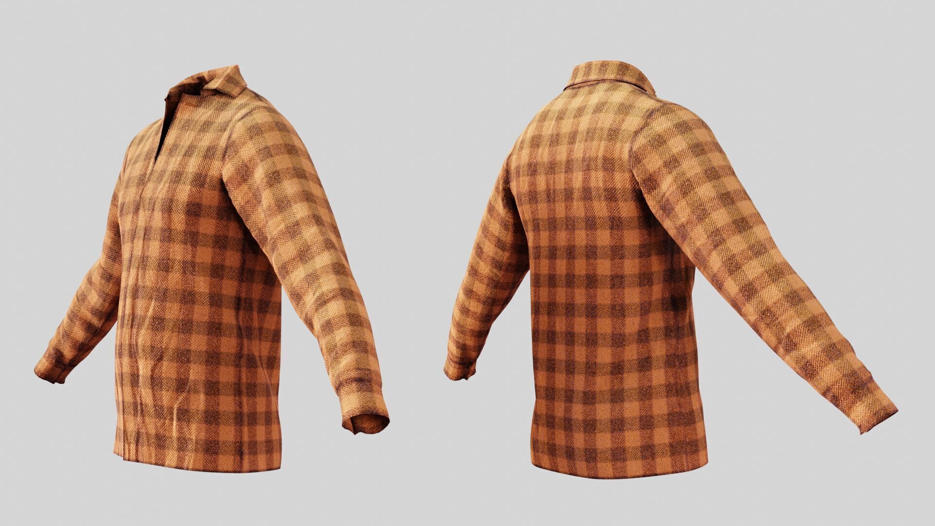 Male Shirt 01 Orange Fannel Checkered Low-poly 3D model_3