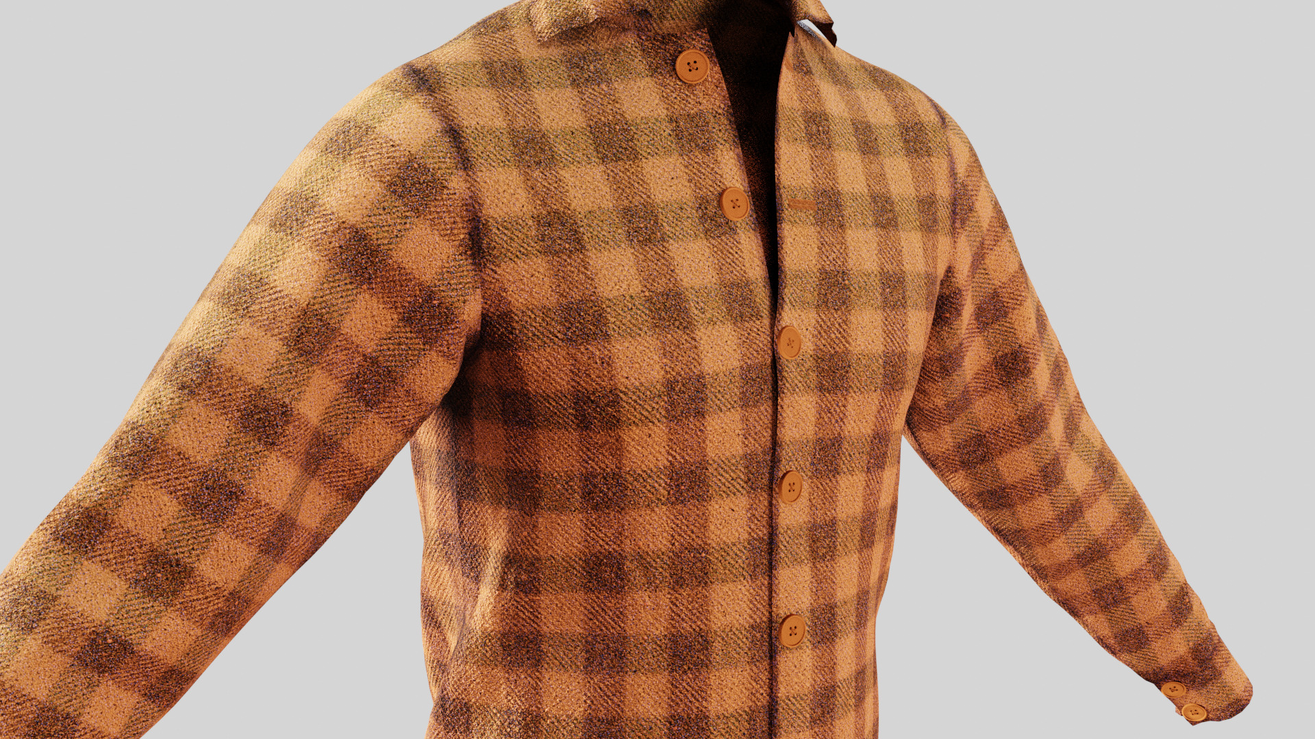 Male Shirt 01 Orange Fannel Checkered Low-poly 3D model_4