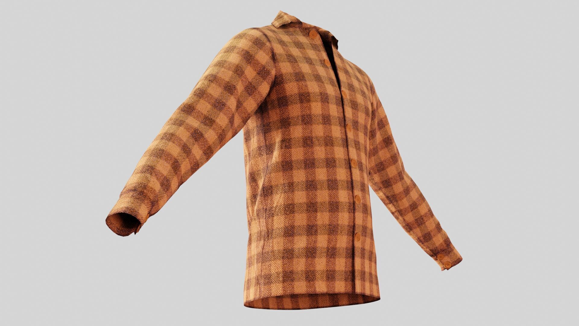 Male Shirt 01 Orange Fannel Checkered Low-poly 3D model_5