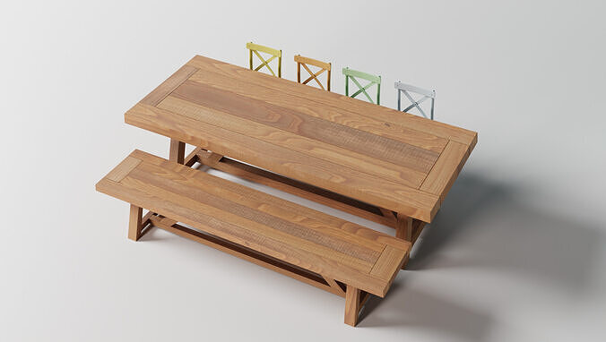 Wood Table and Chairs 3D model 3