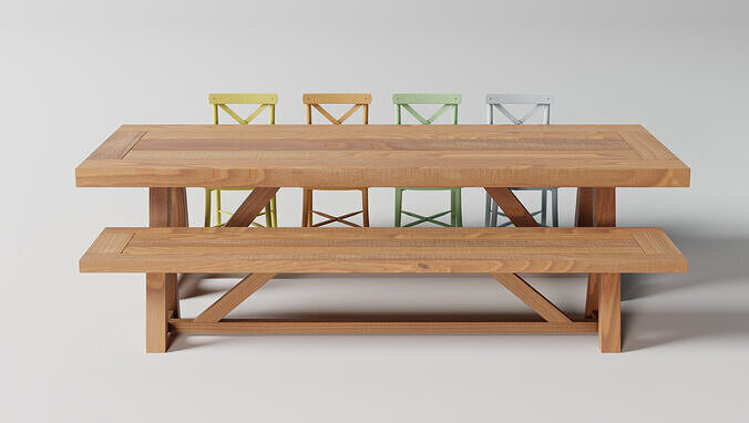 Wood Table and Chairs 3D model 4