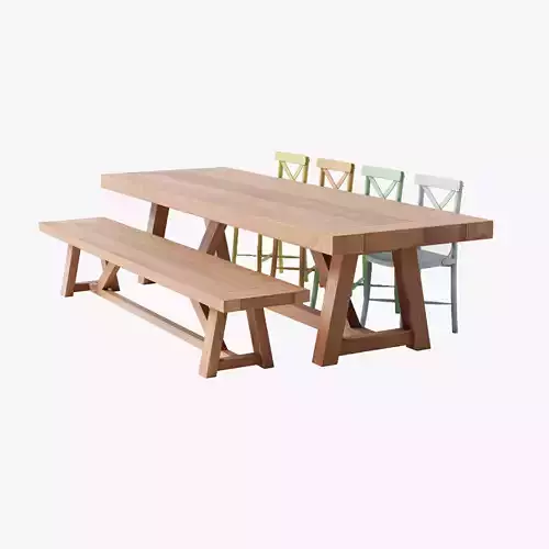Wood Table and Chairs 3D model