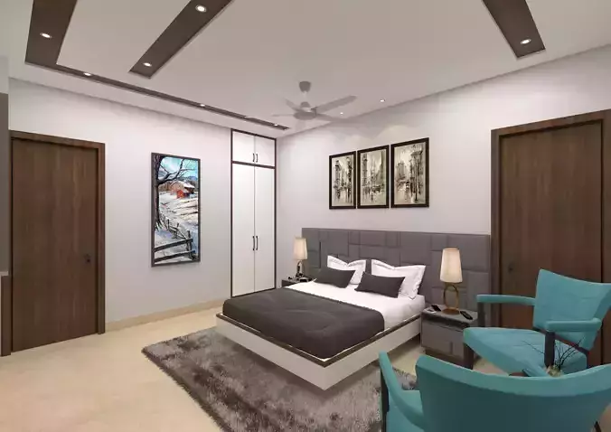 MODERN MASTER BEDROOM SKETCHUP VRAY SCENE DS001