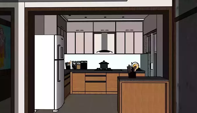 LIVING AND KITCHEN SKETCHUP FILE DS002