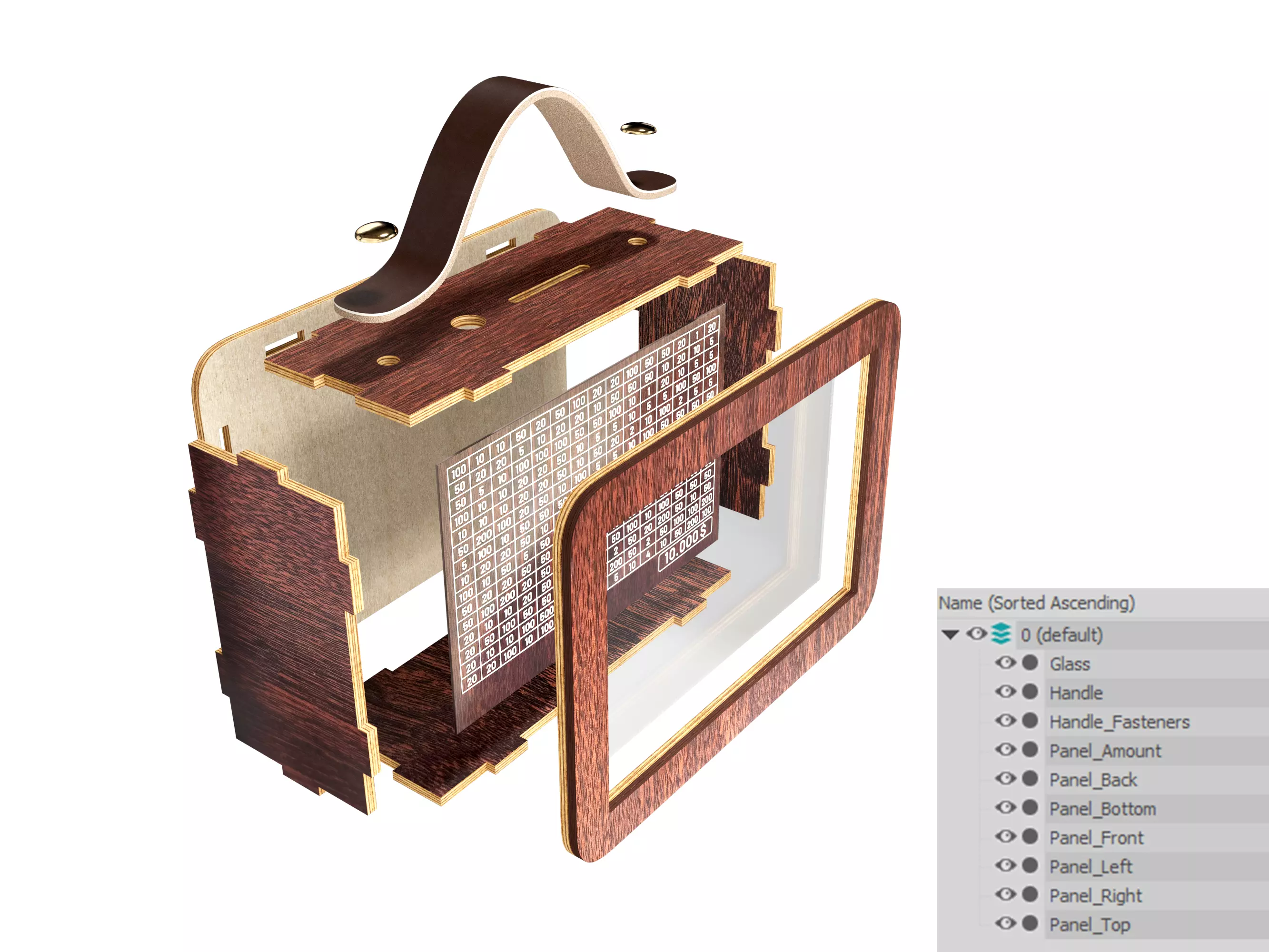 Wooden Money Box with Handle 3D model_0