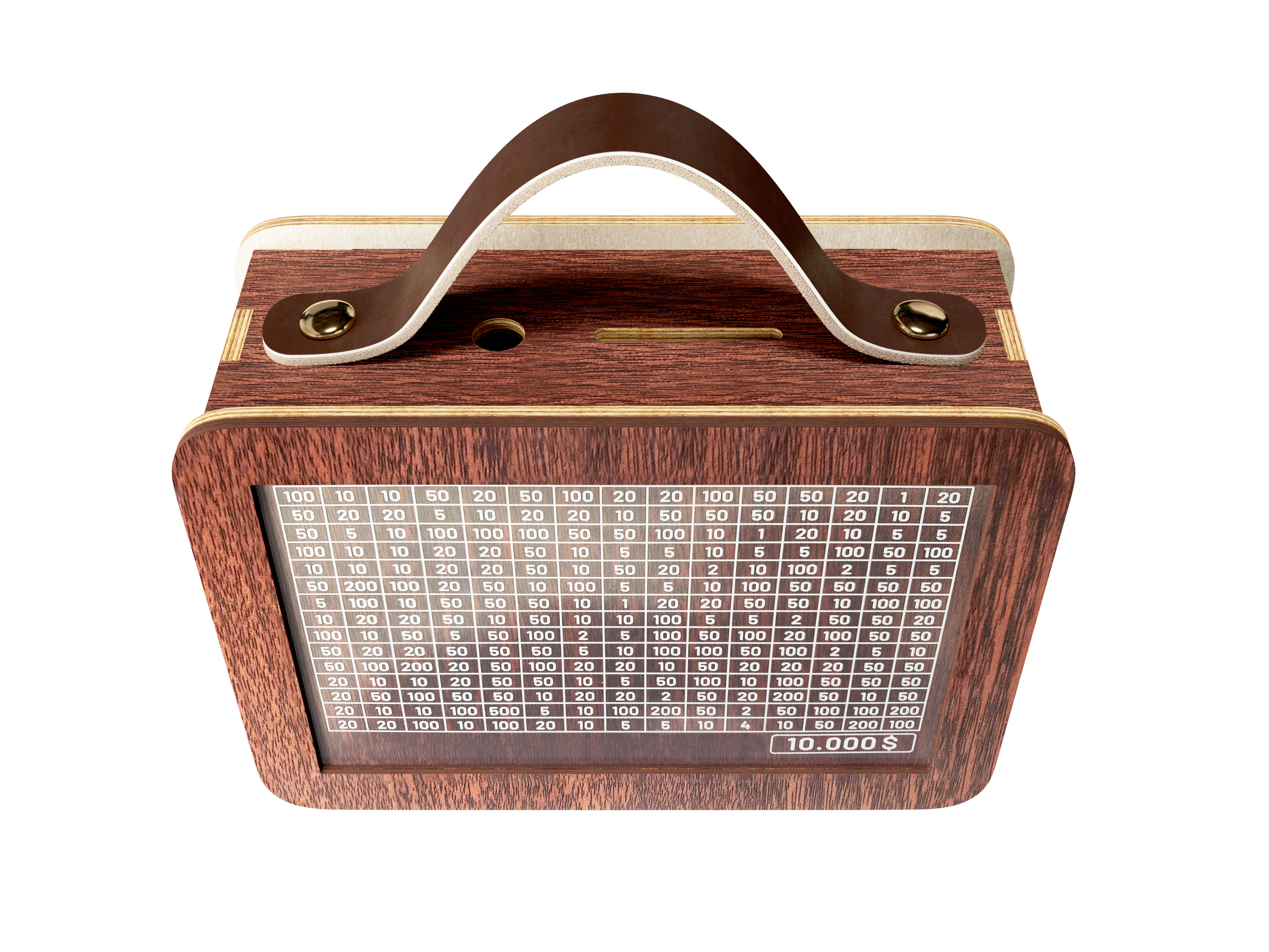 Wooden Money Box with Handle 3D model_2