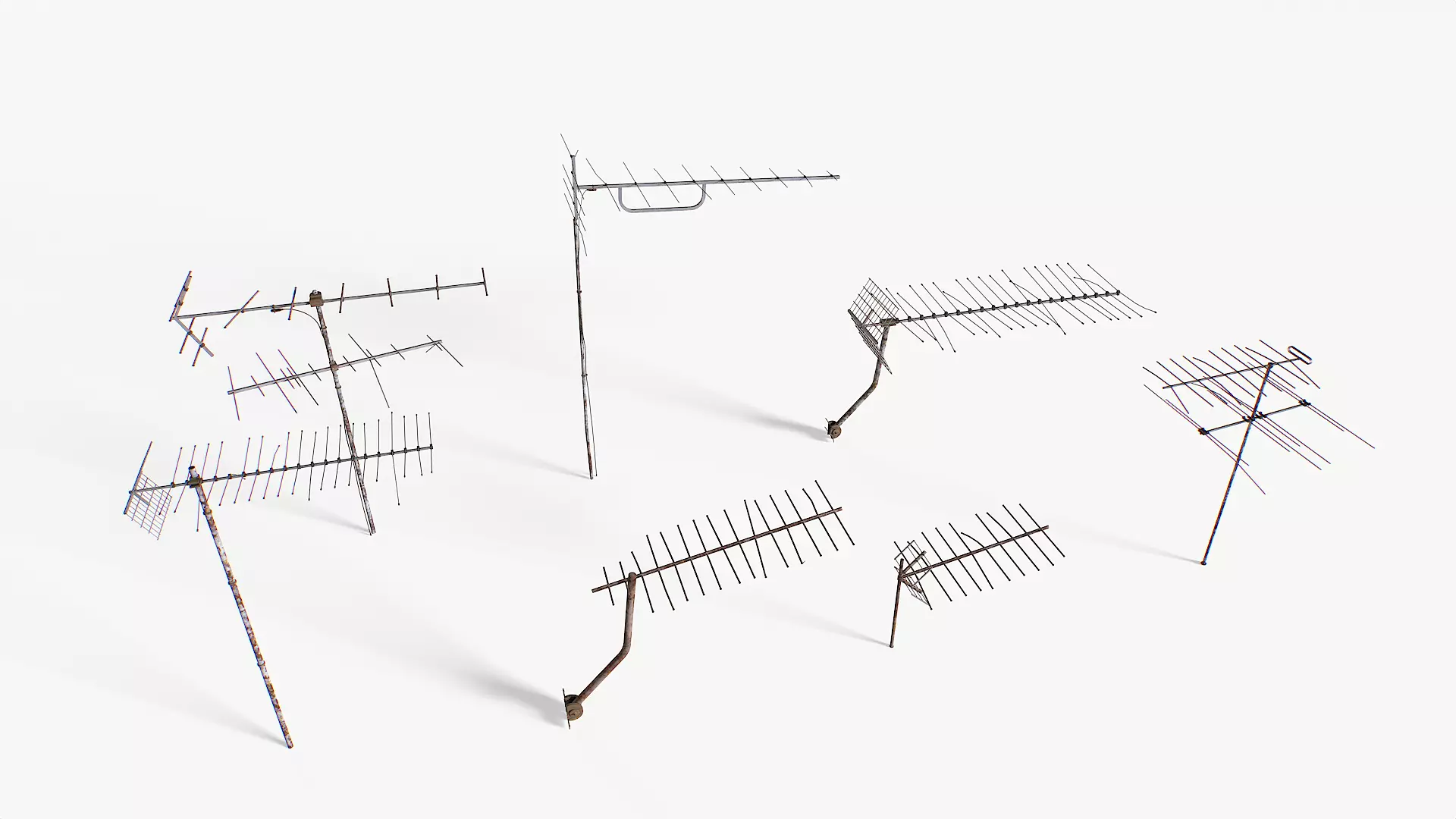Rusty Old Tv antennas pack 2 Low-poly 3D model_0