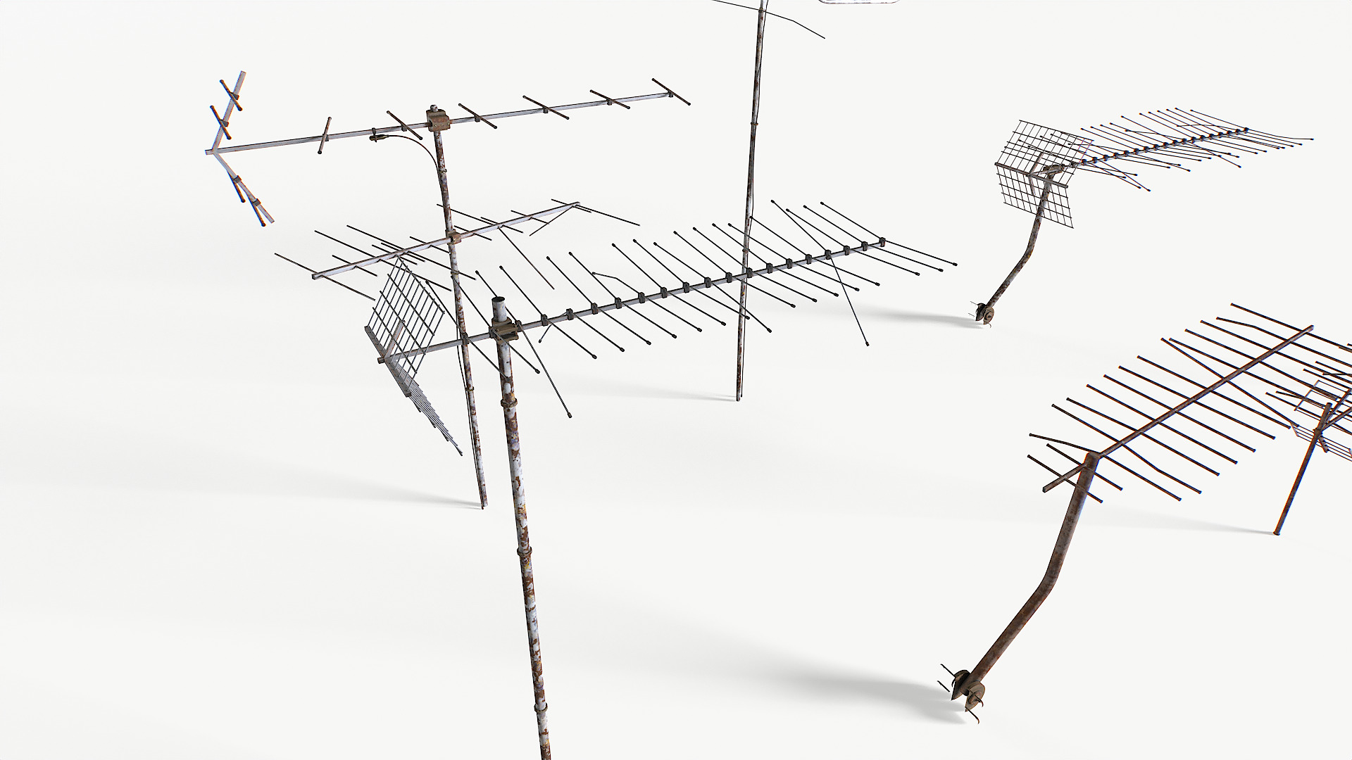 Rusty Old Tv antennas pack 2 Low-poly 3D model_1