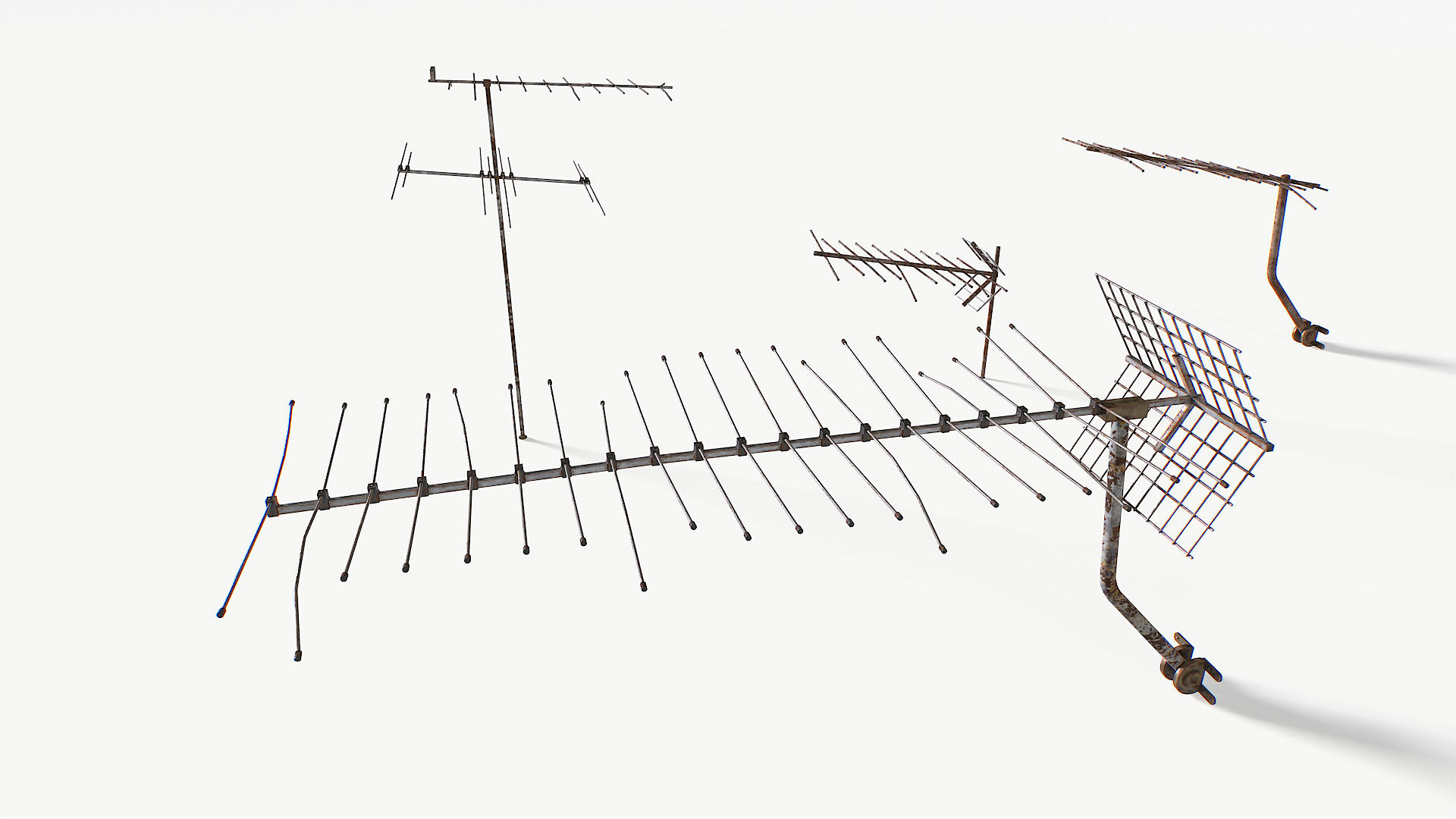 Rusty Old Tv antennas pack 2 Low-poly 3D model_4