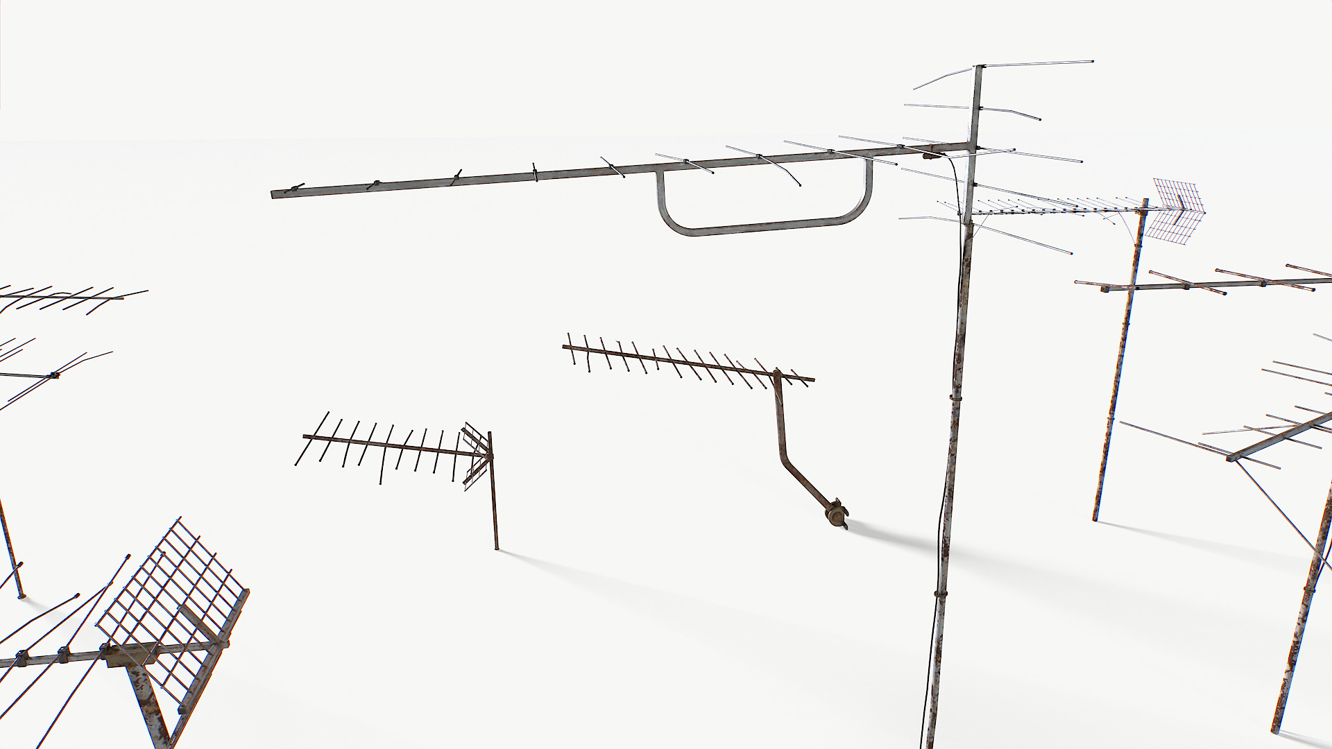 Rusty Old Tv antennas pack 2 Low-poly 3D model_3