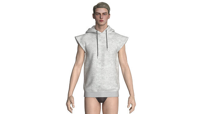 Men Sleeveless Ash Hoodie 3D model