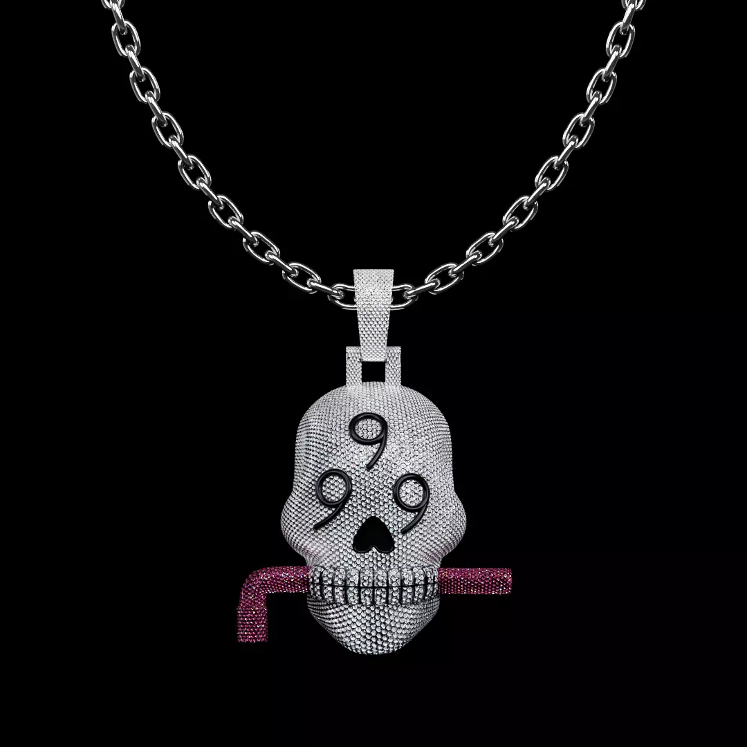 Juice WRLD Diamond 999 Skull Chain 3D model_0